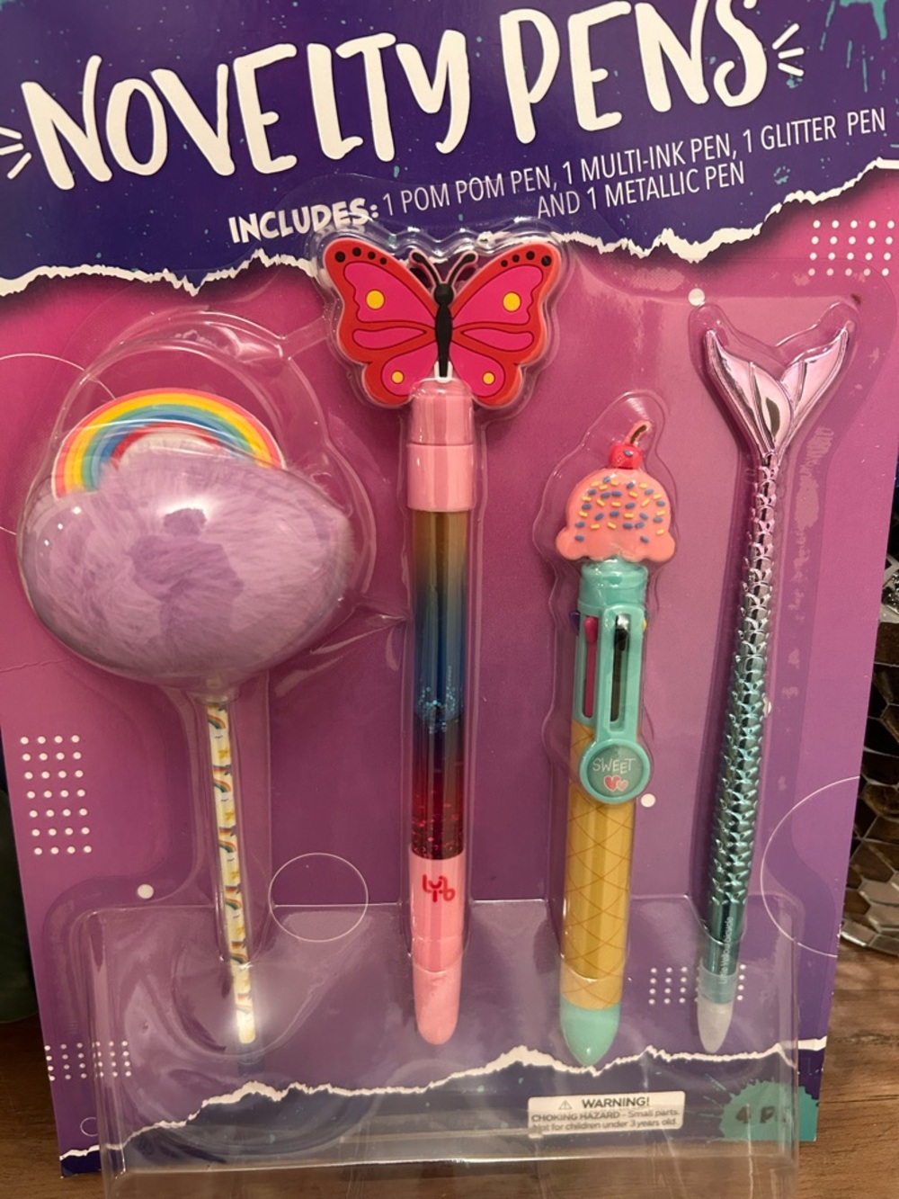 Novelty Pens Set - Rainbow Butterfly, Pom Pom, Ice Cream & Mermaid - Picture 4 of 6